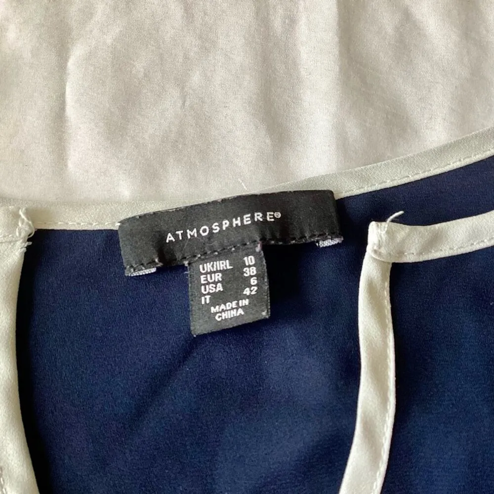 Atmosphere Split Neck Blouse with White Trim - Image 4