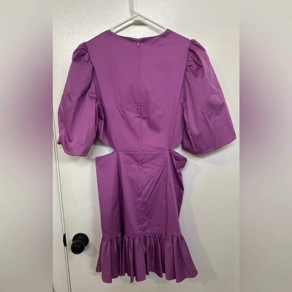 NWT Veronica Beard Iker Puff Sleeve Cut Out Dress Vivid Orchid - Sz 6 - Image 11