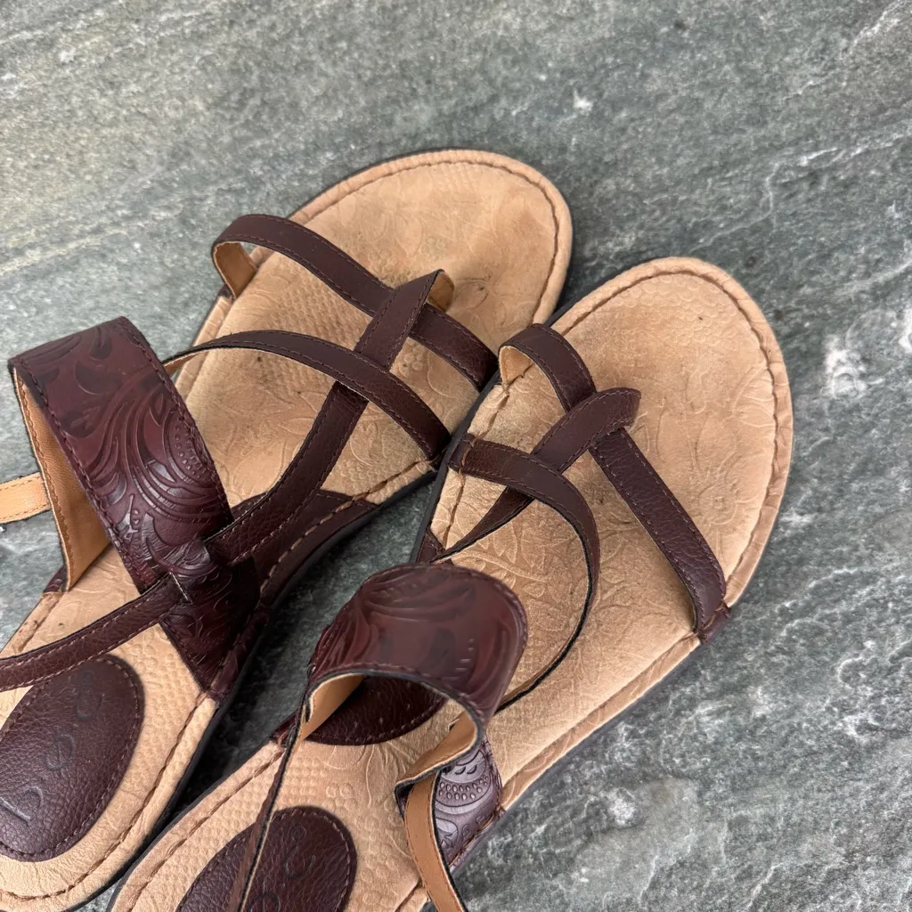 Born B.O.C Magdalena Faux Leather Embossed Floral Strappy Slingback Sandals 10 Brown - Image 5