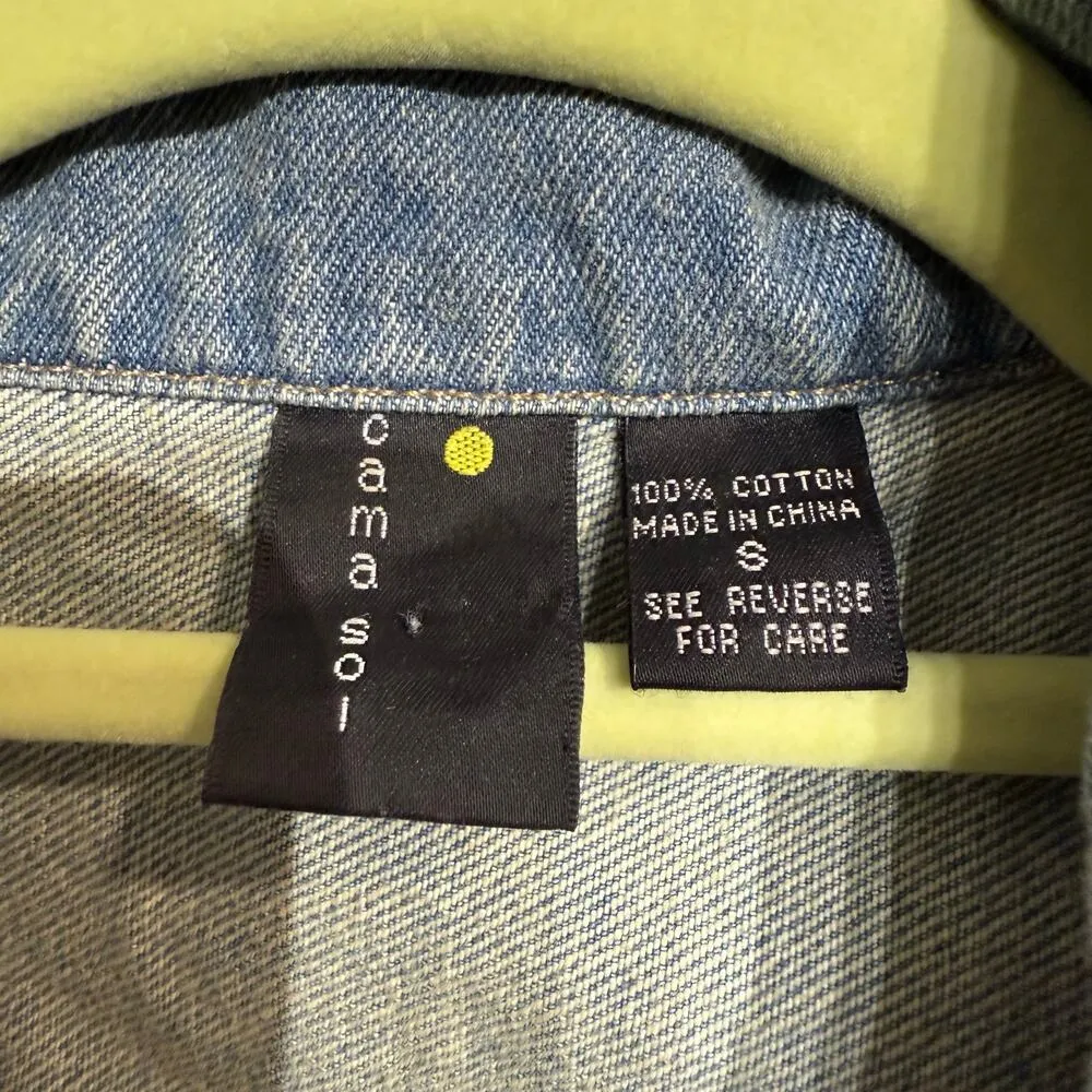 Cama Sol Denim Crochet Sleeve Vintage Jacket Sz S Blue - Image 5