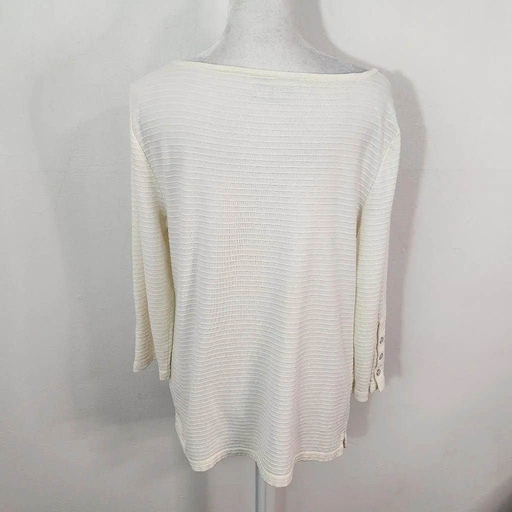 Talbots Cream Ribbed Knit Top Size Small Talbots Cream Cotton Top - Image 4