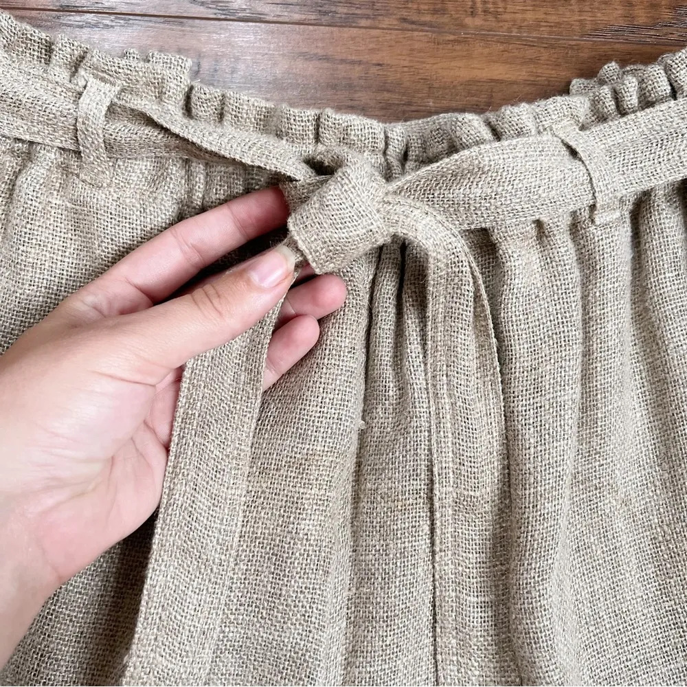 vintage • 90s Harve Benard pants jute burlap paper bag waist tie straight leg - Image 4