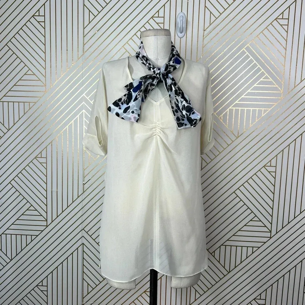 Just Cavalli Ivory See Through Scarf Decorated Blouse Top Size 42 / US 6 - Image 2