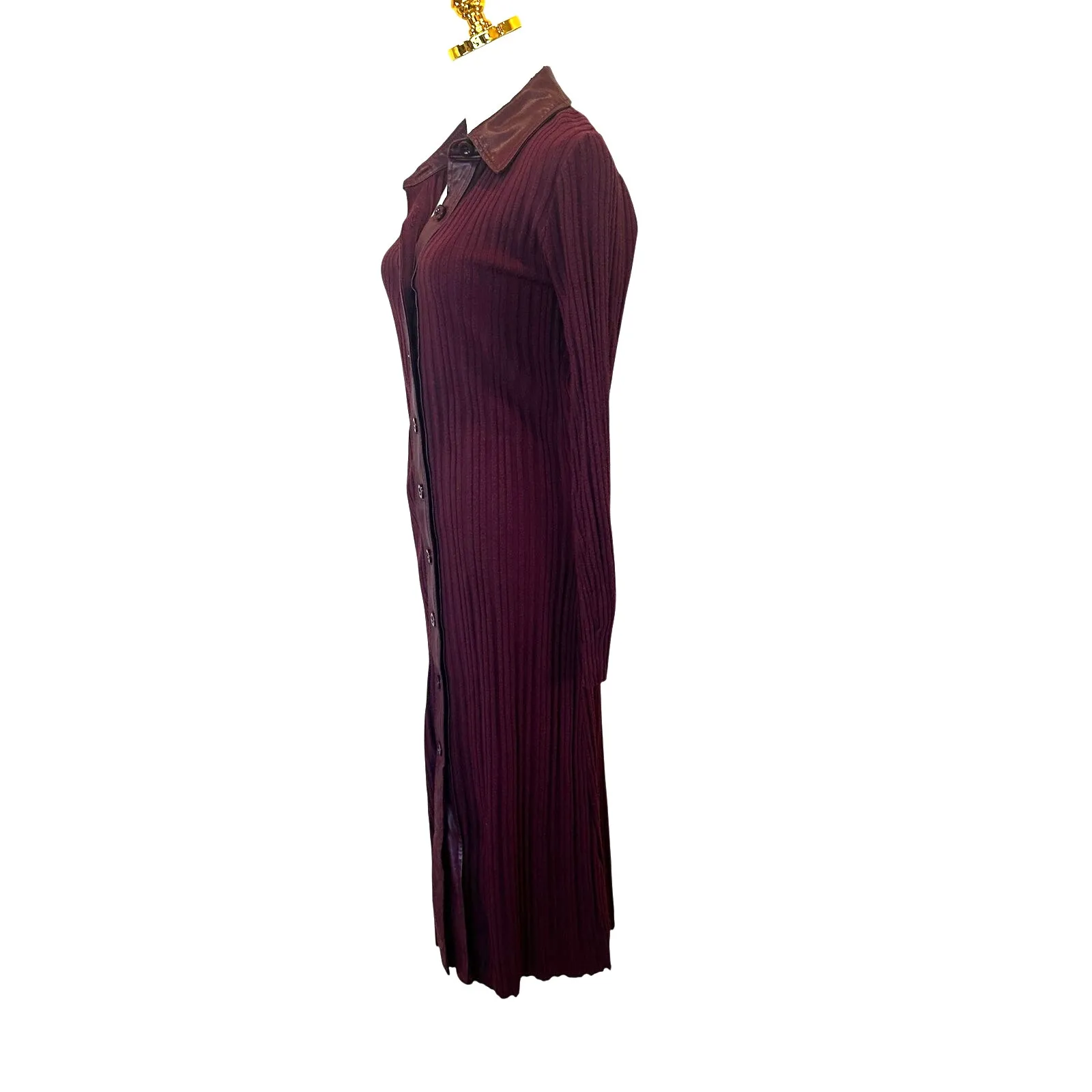 Toccin Burgundy Ribbed Knit Shirt Dress MEDIUM Midi Office Work Designer $525 Red - Image 11