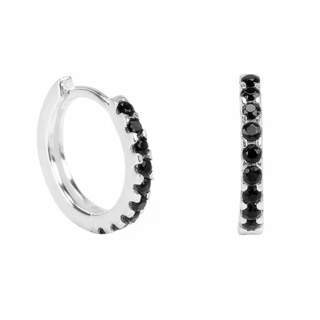 NEW Black‎ Onyx Sterling Huggie Hoop Earrings, 9mm - Image 4