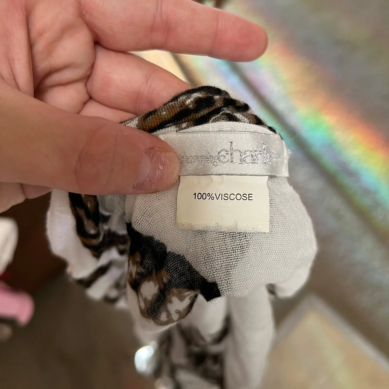 Charming Charlie White Brown Rope Design Infinity Scarf - Image 4