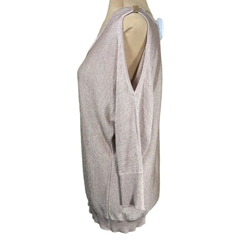 INC Rose Gold Shimmer Sweater 3/4 Sleeve Cold Shoulder Size XL Extra Large - Image 2