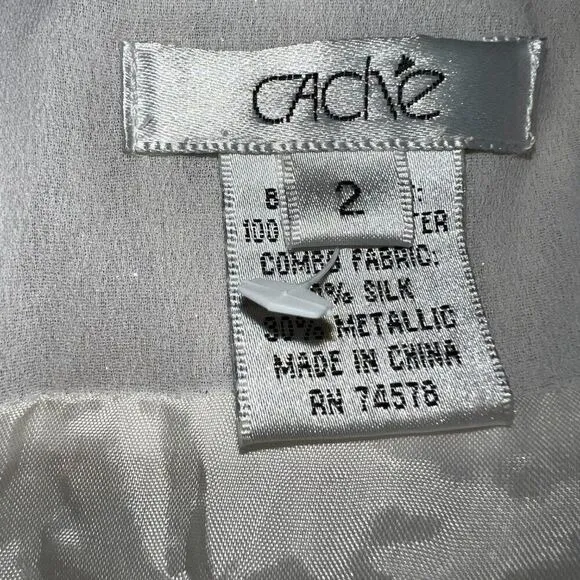 CACHE White With Gold Metallic Ruched Sheer‎ Illusion Tank Cami Top NWOT Siz - Image 8