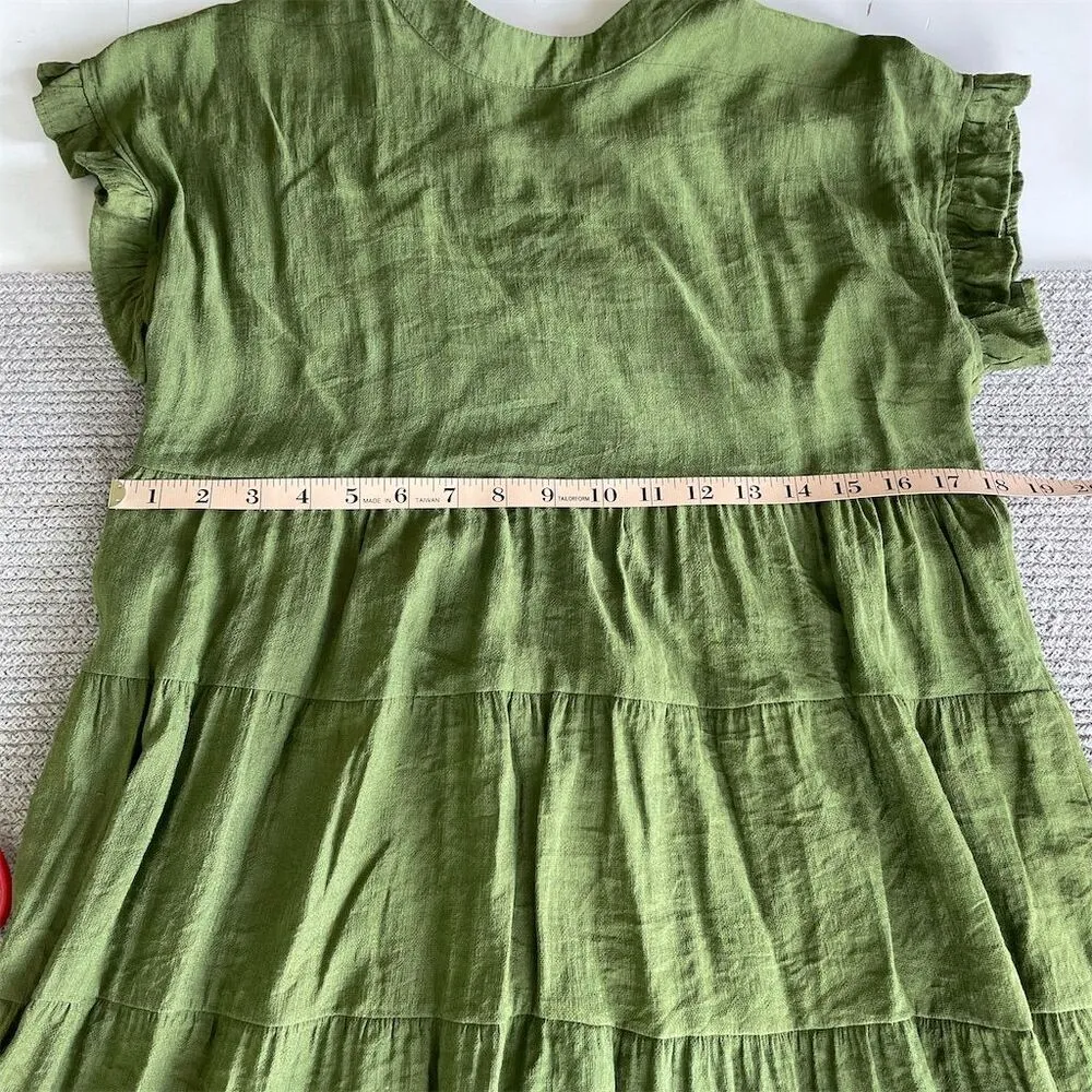 MIHOLL Green Tiered Mini Dress Size Small Knee Length Casual Short Sleeve - Image 9