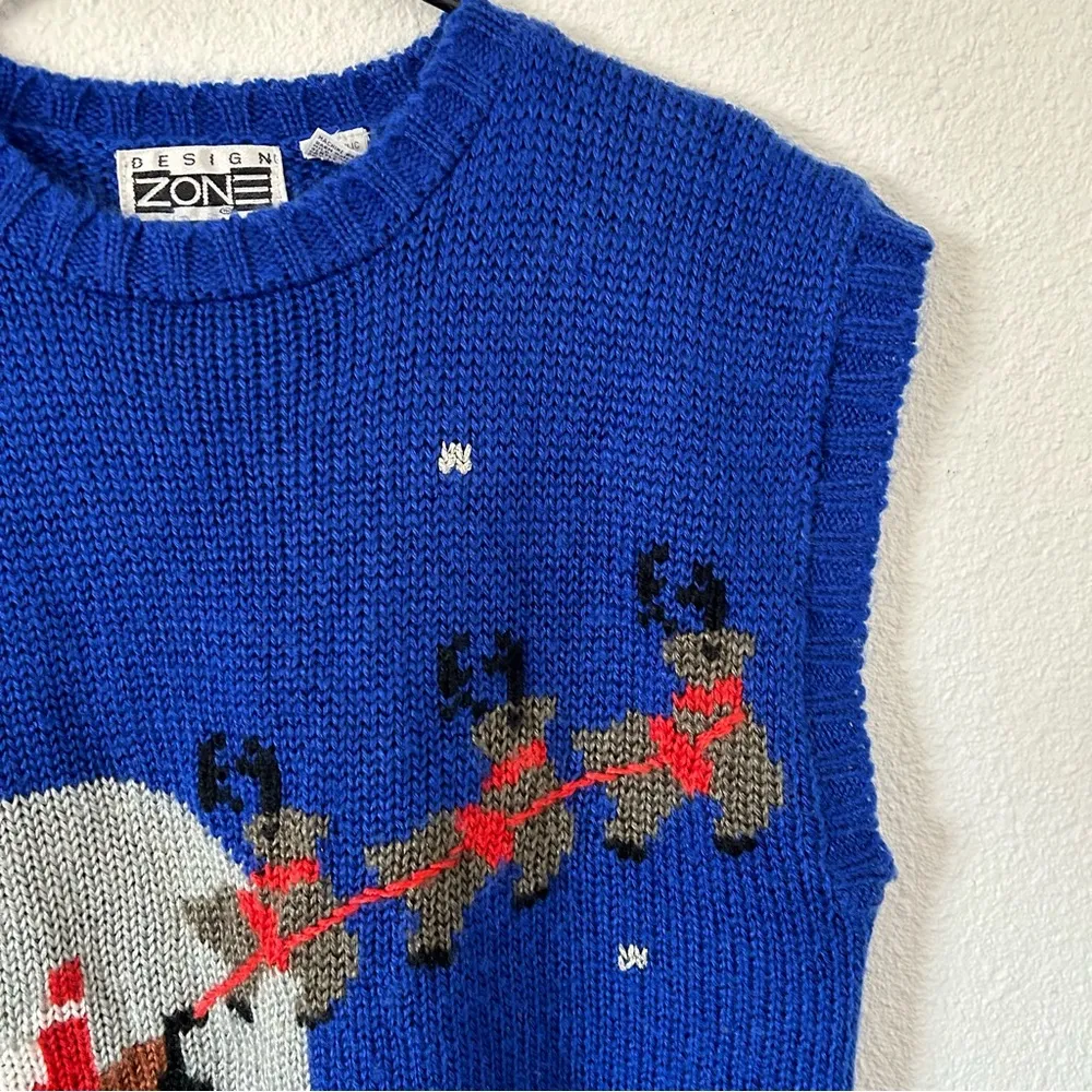 Ugly Christmas sweater vest Santa sleigh and reindeer Sz M Size M - Image 7