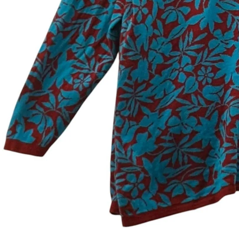 Lands End Floral Cardigan Maroon 1X - Image 4