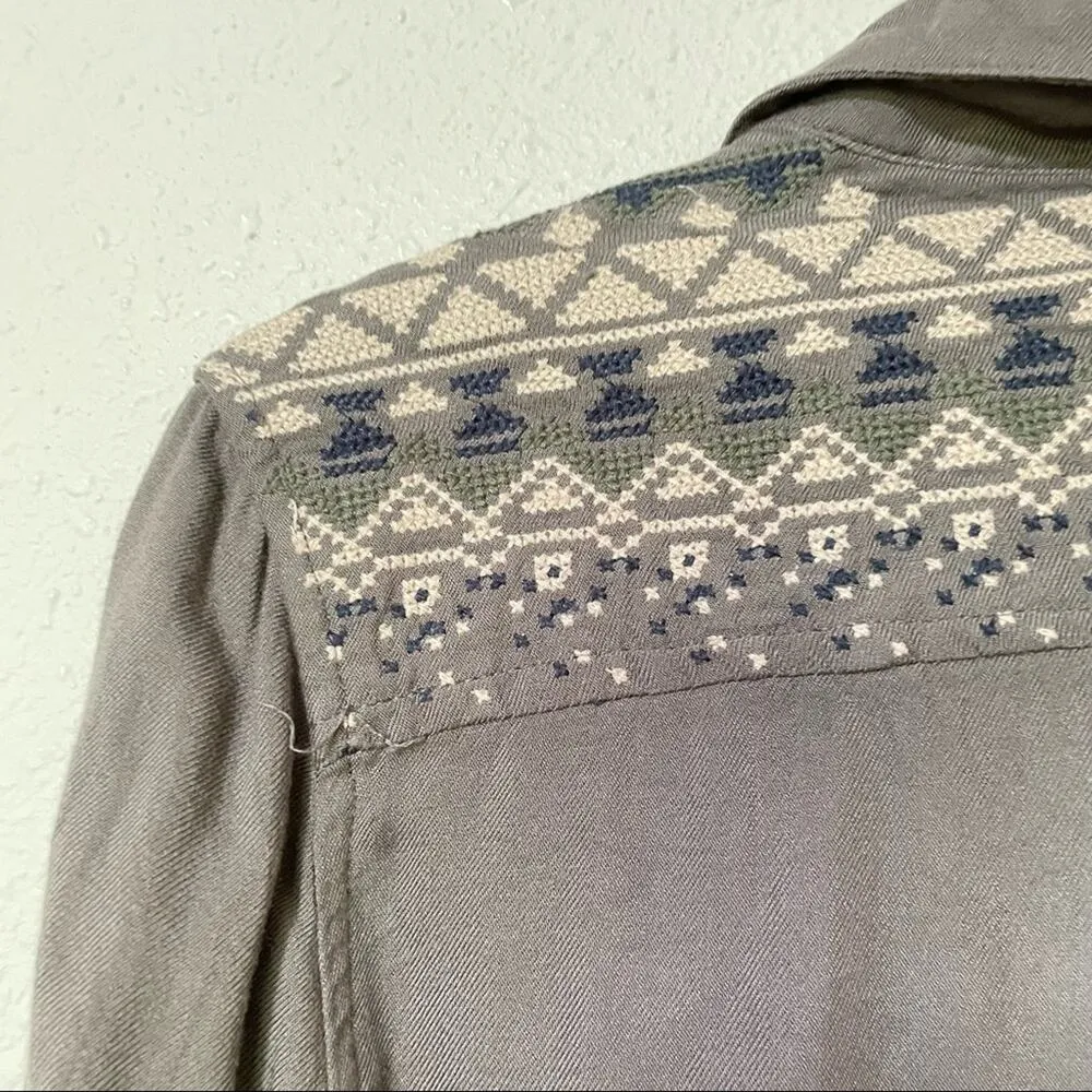 Anthropologie Staring Stars Green Embroidered Boho Long Sleeve Blouse Womens S - Image 6