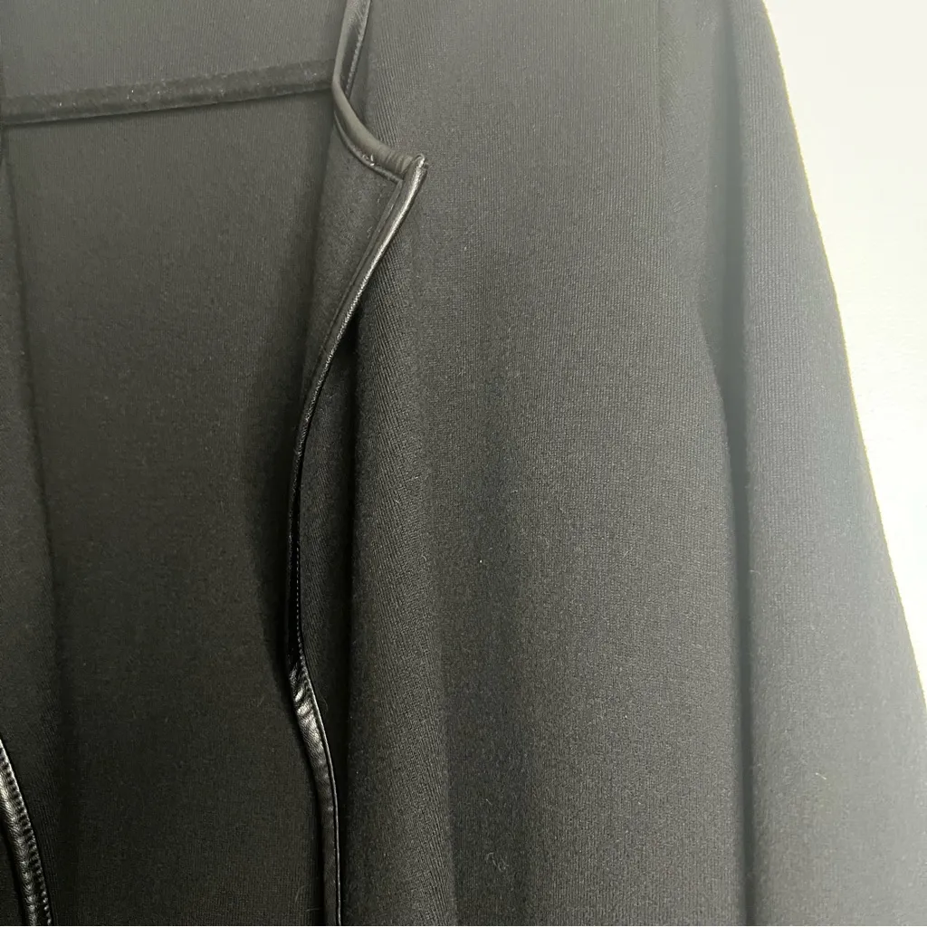 J.McLaughlin Black Open Front Cardigan Faux Leather Trim Sweater Coat M - Image 4