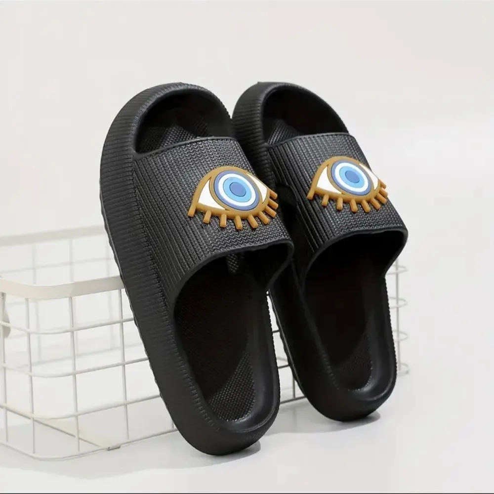 Evil Eye Casual Black Open Toed Slide Sandals Blue Size undefined - Image 2