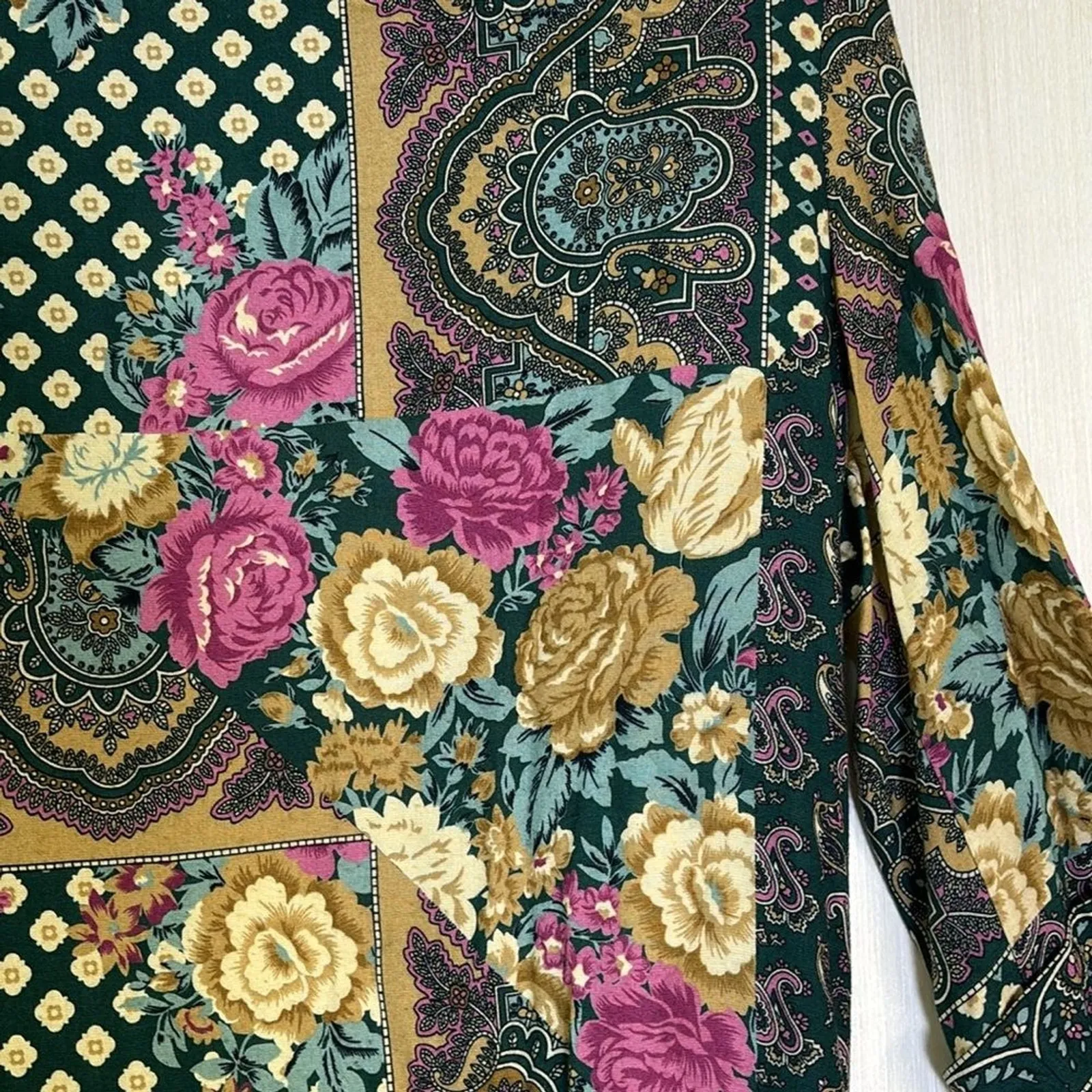 Vtg Lady Carol Petites of NY Open Cardigan Jacket Sz 8 Boho Floral 3/4 Sleeves Green - Image 10