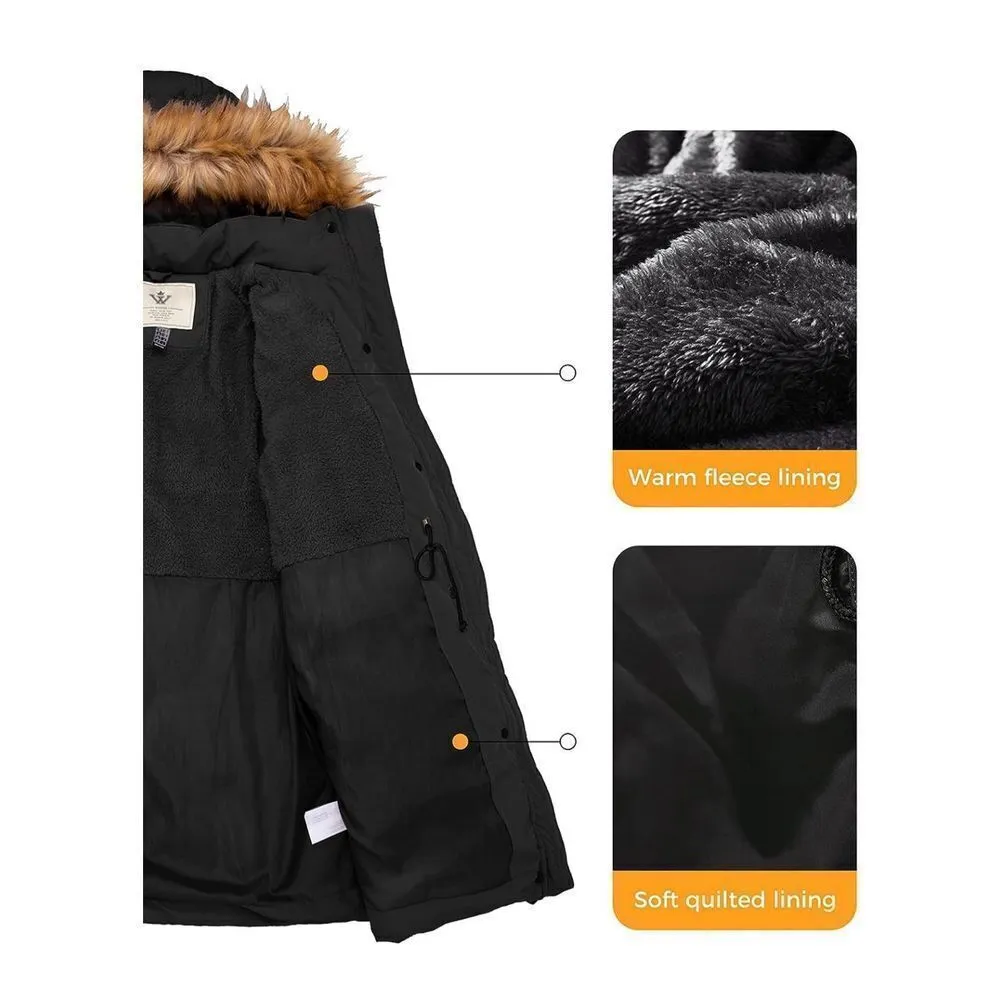 NEW WenVen Winter Waterproof Thickened Puffer Jacket with Fur Hood S Black Size L - Image 3