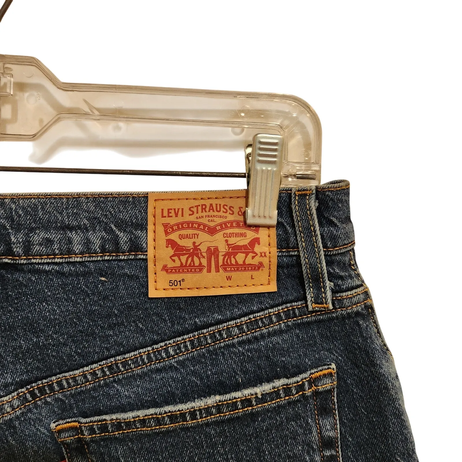 Levi's Blue Medium Wash Frayed Hem Denim Jean High Rise 501 Cut Off Shorts 30 - Image 4