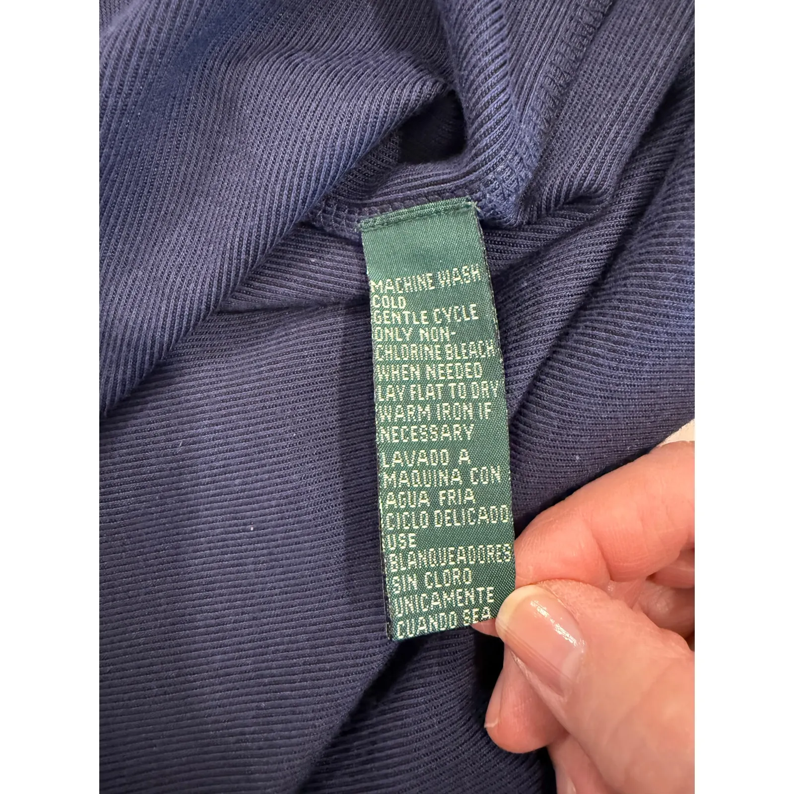 Lauren Ralph Lauren Midi Dress Women Medium Navy Cotton Ribbed Knit Button Front Blue - Image 5