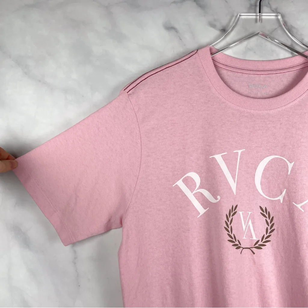 NWT RVCA Spellout Graphic Oversized Boy Boyfriend Fit Tee T Shirt Surfer Pink XS - Image 4