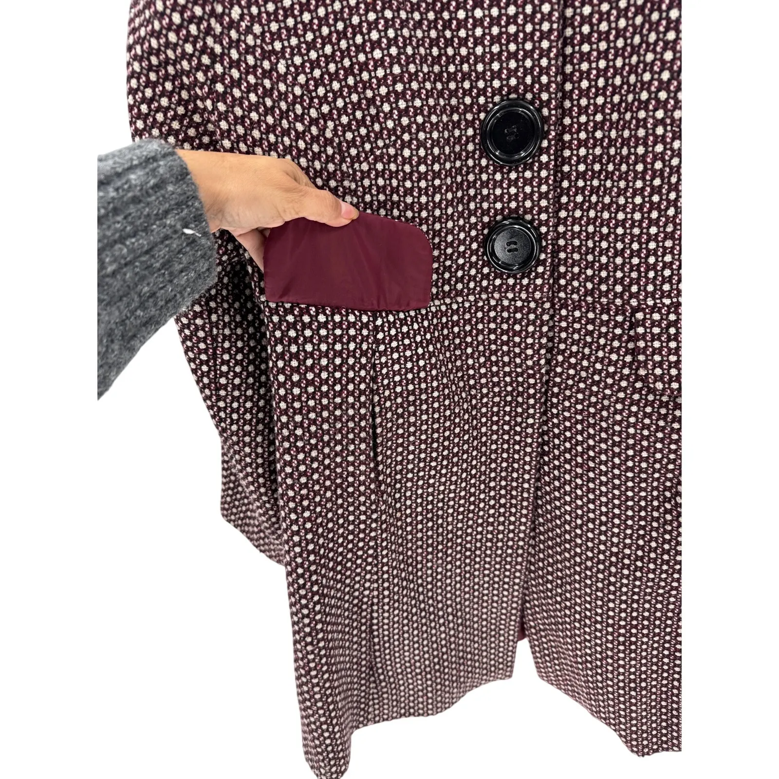 Vintage Coffee Shop maroon black Y2K coat academia whimsygoth wool blend size L Size L - Image 6