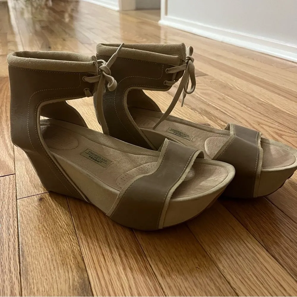 TIMO WEILAND x TSUBO Sedna Neutral Leather Wedge Shoes Size 9 - Image 4
