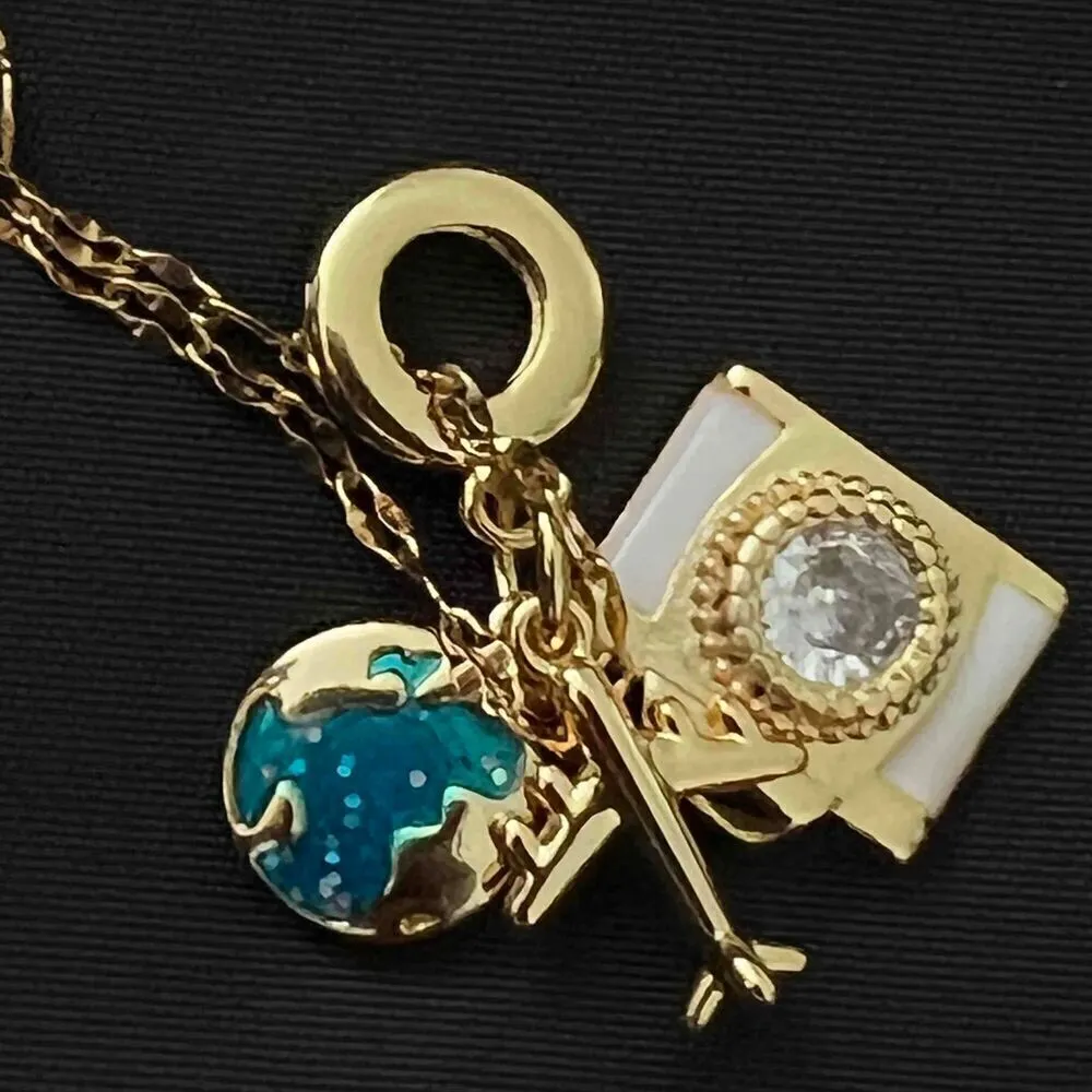 18K Gold Plated Stainless Steel Travel Charm Necklace womens jewelry GIFT Blue - Image 4