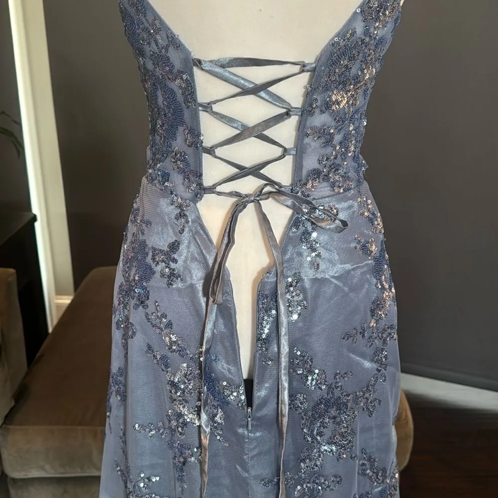 Women’s Blue Mermaid Fit Prom Party Dress Sparkly Sequins Lace Up Back Size 4 - Image 6