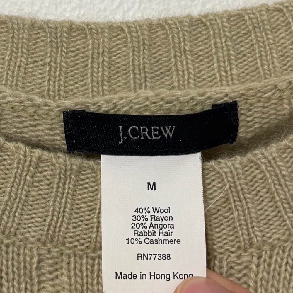 J. Crew Cashmere Wool Blend Cable Knit Sweater Size Medium Green Lightweight - Image 2