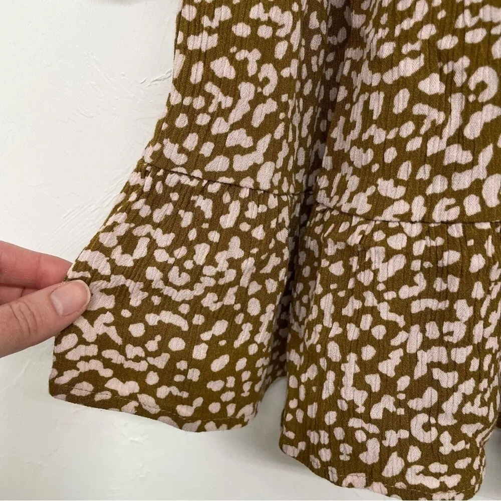 Endless Blu Tan Ditsy Floral Button Down Front Boho Blouse S Ties In Back - Image 3