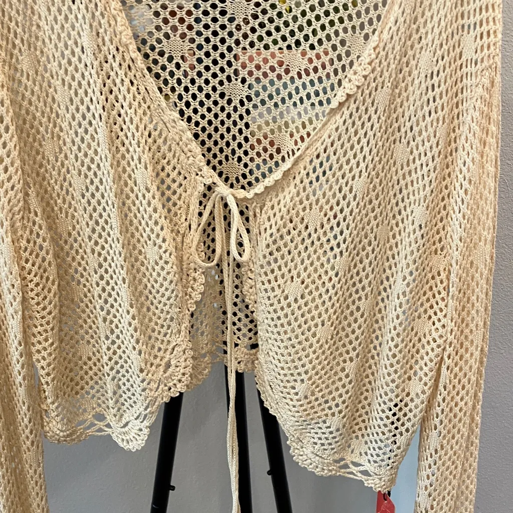 Cider Cream Open-Knit Cardigan bell sleeves - Image 7