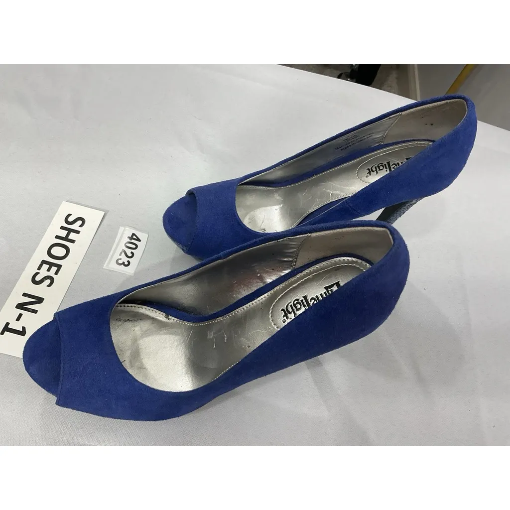 Womans Limelight Trixie Stiletto Pumps 6 Blue Snake Print Peep Toe - Image 3