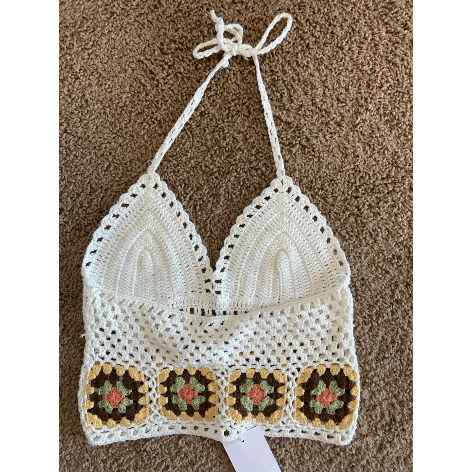 Emory Park‎ Crochet Boho Festival Granny Square Halter Tank Top Shirt Small NEW - Image 6