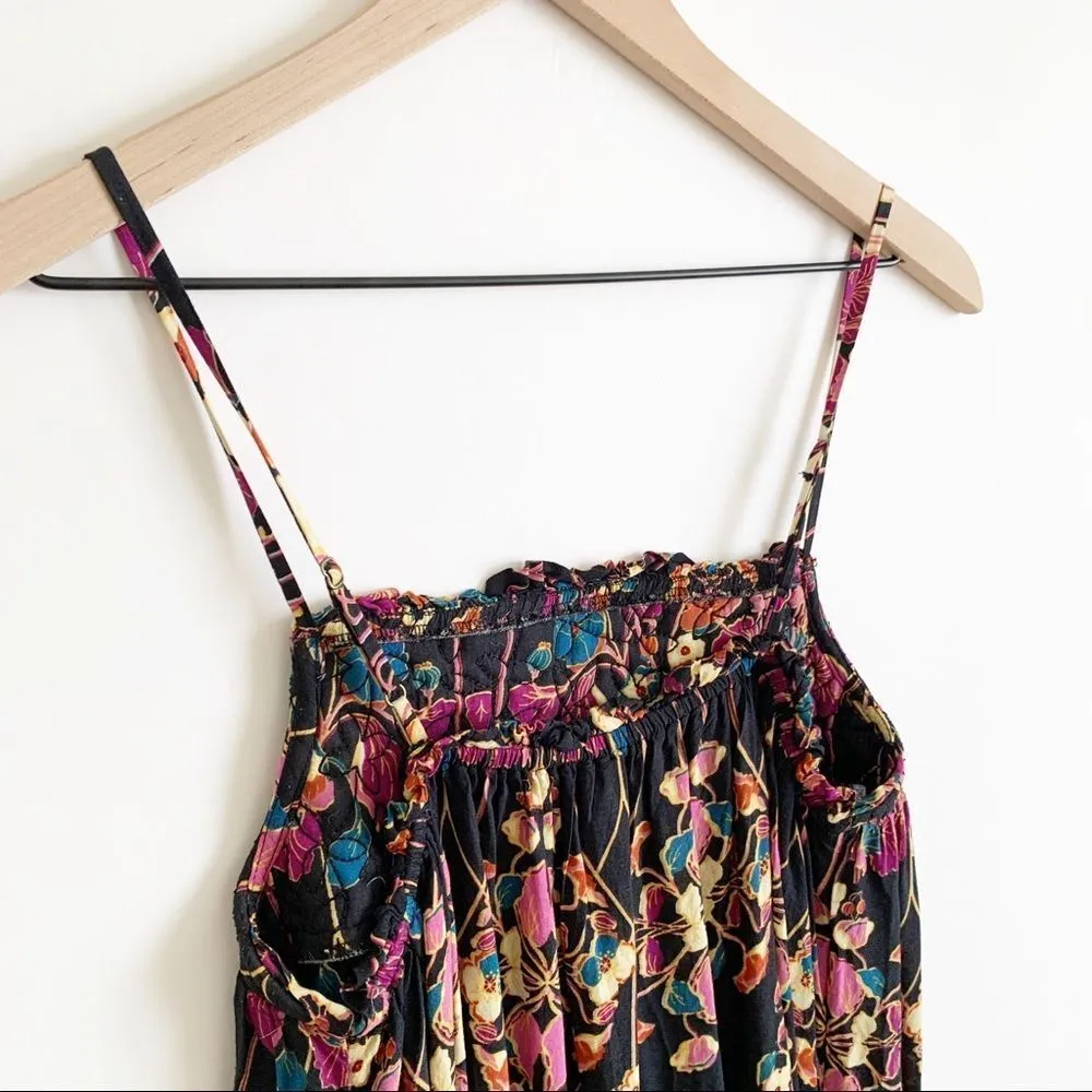Anthropologie Quilted Floral Maxi Dress Black Size XS Flowy Bohemian Square Neck - Image 10