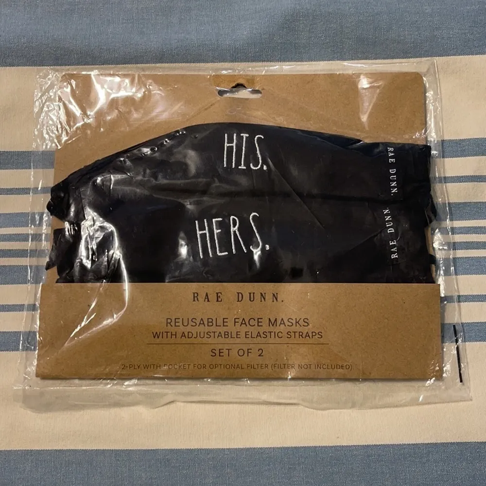 5 for $25 Rae Dunn His Hers Reusable Face Masks Black NEW - Image 3
