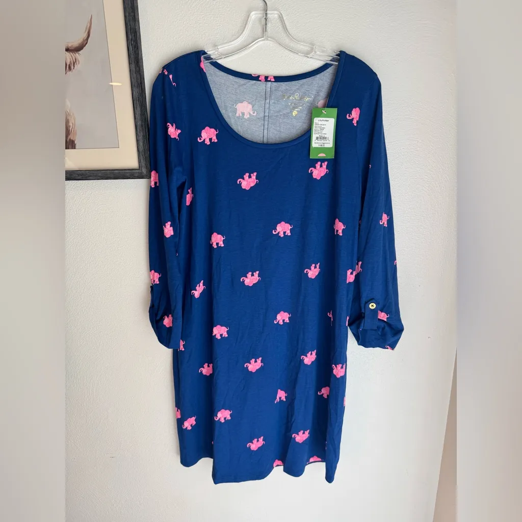 NWT Lilly Pulitzer Ocean Ridge Resort Navy Blue Pink Elephant Half Drop Print - Image 2