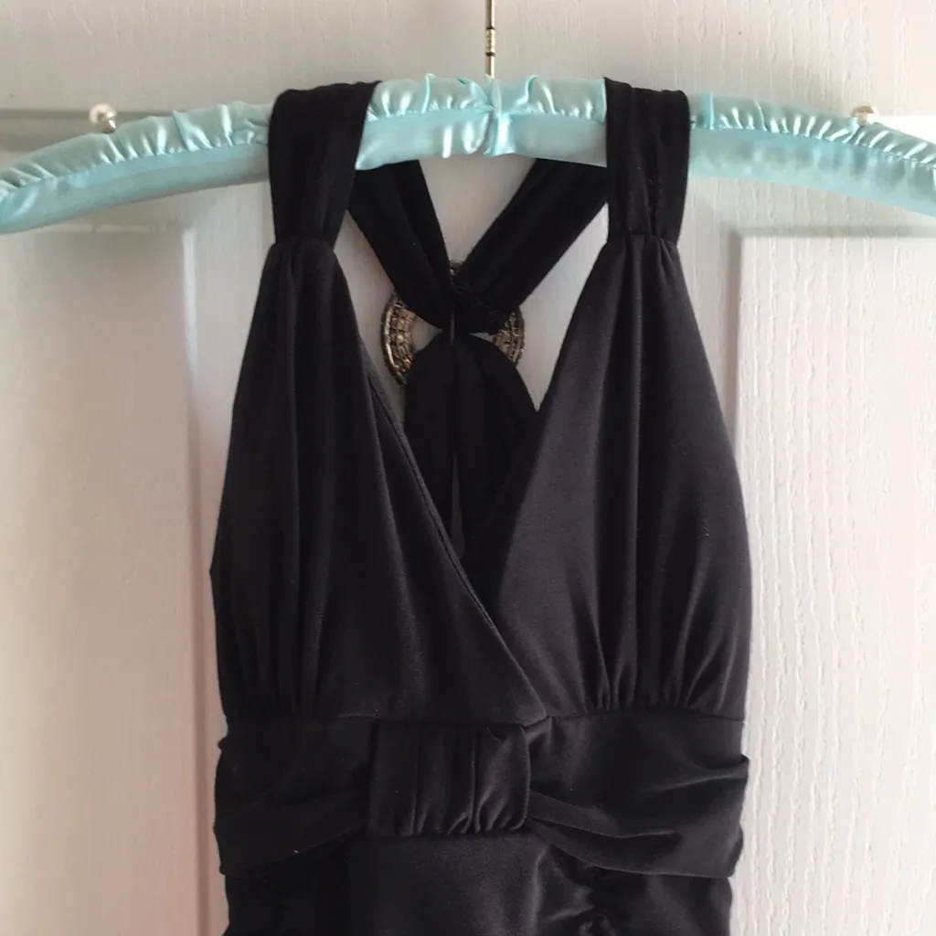 Deb Sexy Ruched Rhinestone Jeweled Dress Lightly Padded Stretch Black Size Small - Image 9