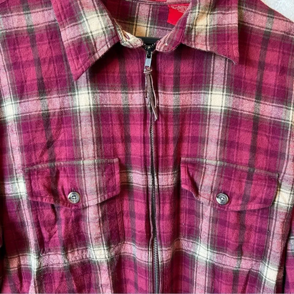 2X Zip Up Plaid Flannel Long Sleeve Shirt - Image 3