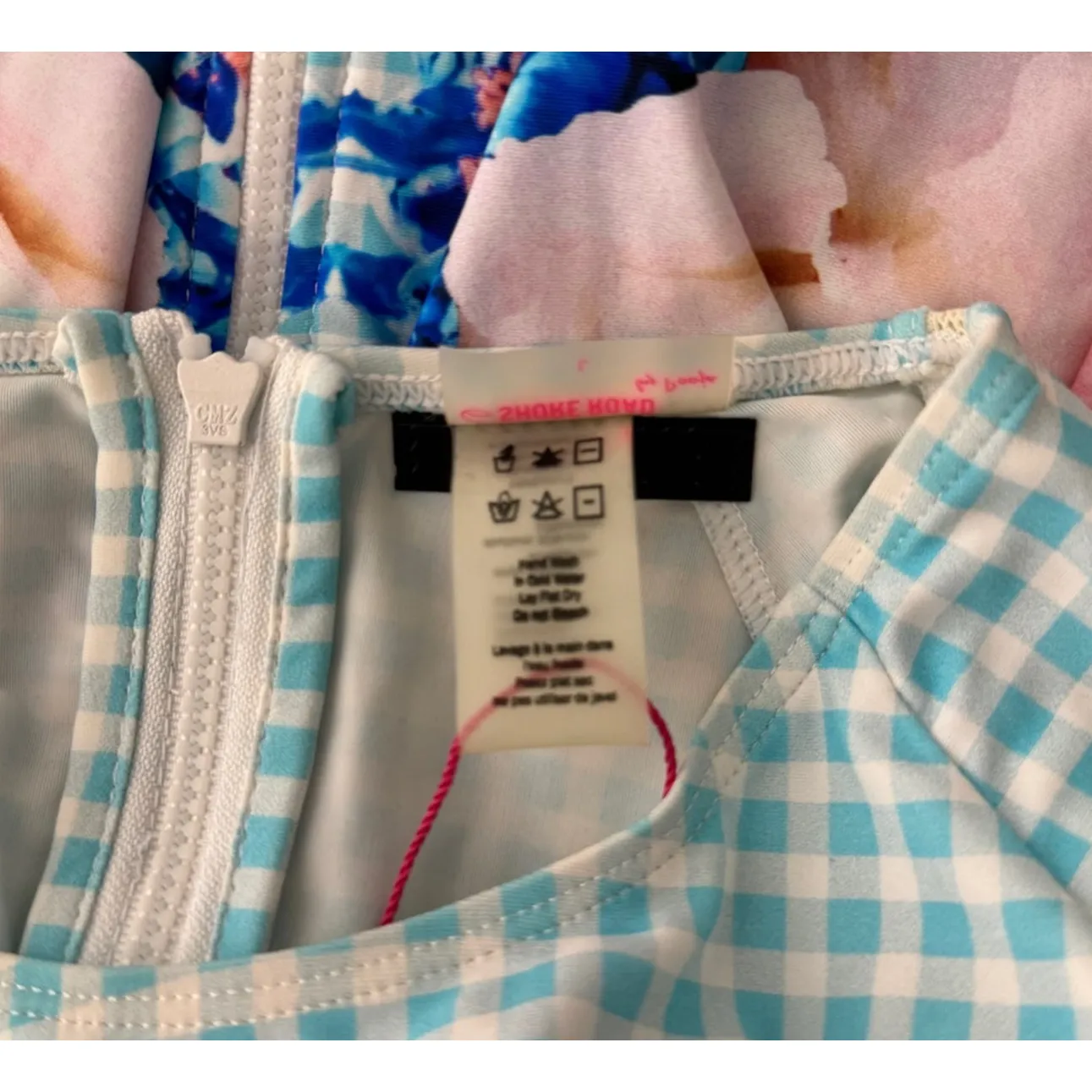 6 Shore‎ Road Swim Suit Womens Large Blue White Sweel Surfsuit Peony Gingham - Image 6