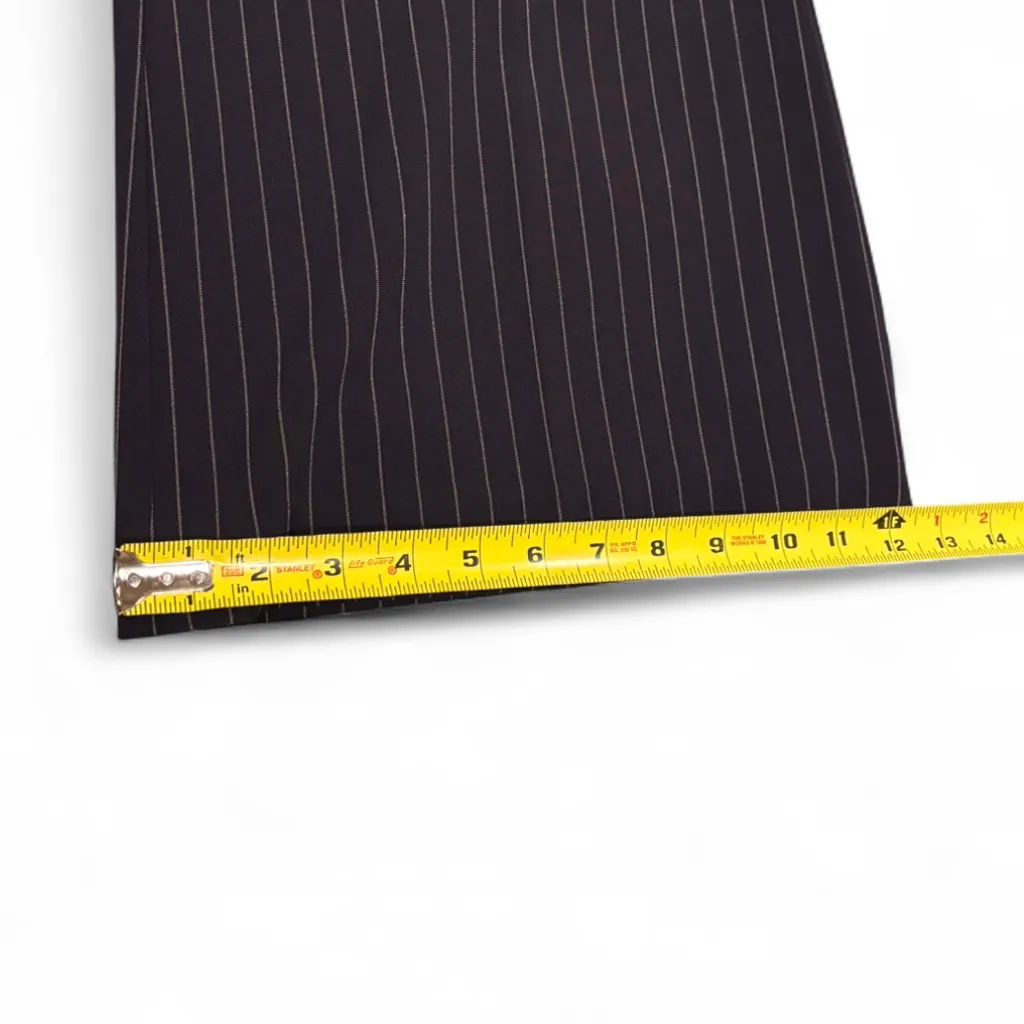 Express Pinstripe High-Waisted Wide Leg Pants Pleated Slacks Navy Blue White  12 - Image 6