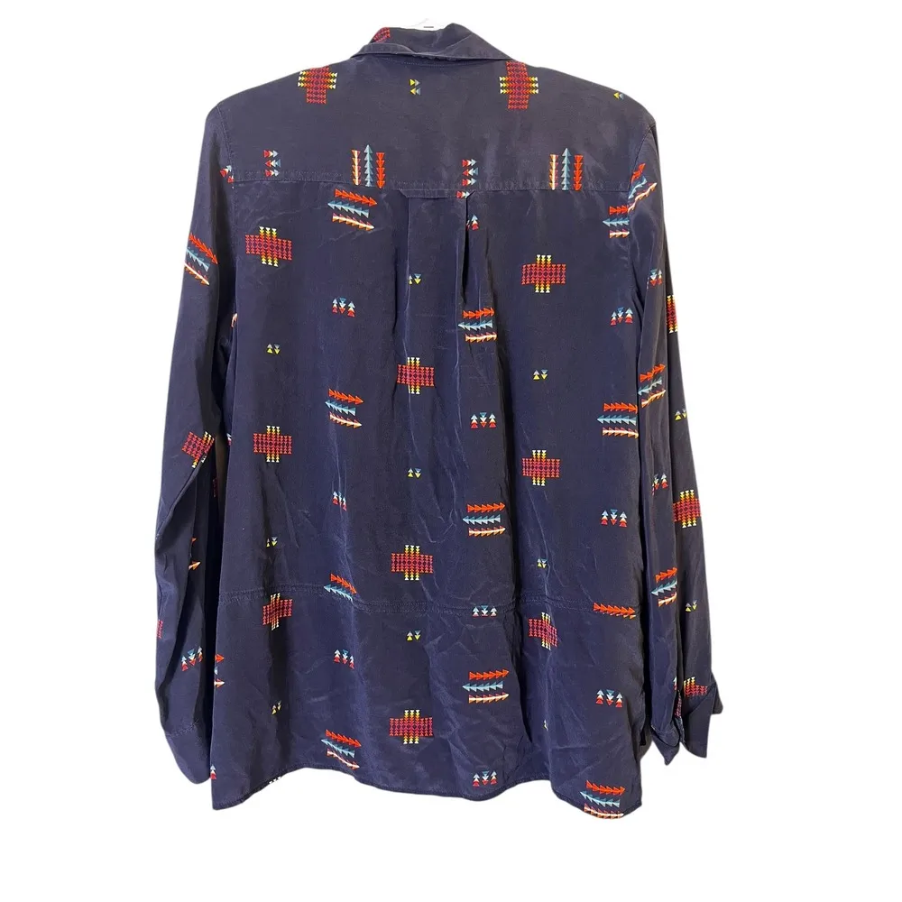 Pendleton Silk Button Down Shirt Aztec Rare Chief Joseph Navy Print Blouse Top M - Image 2