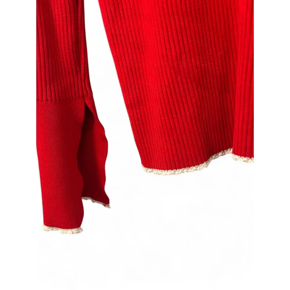 ZARA | S | Knit Sweater Pullover Ribbed Mock Neck Top Womens Red - Image 3