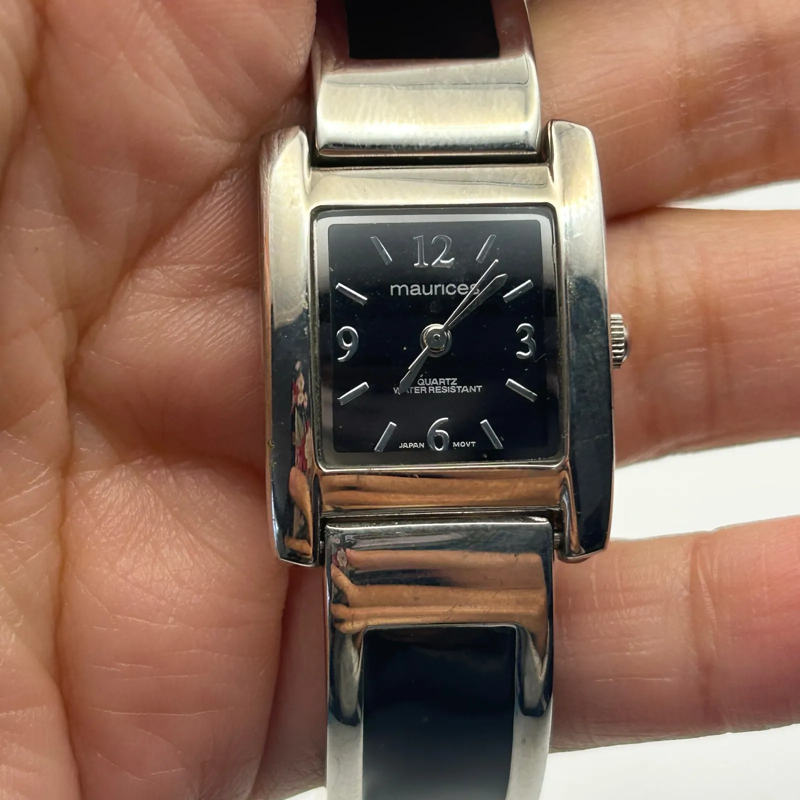 Maurices Silver Black Stainless Steel Women’s Cuff Watch Working New Battery - Image 8