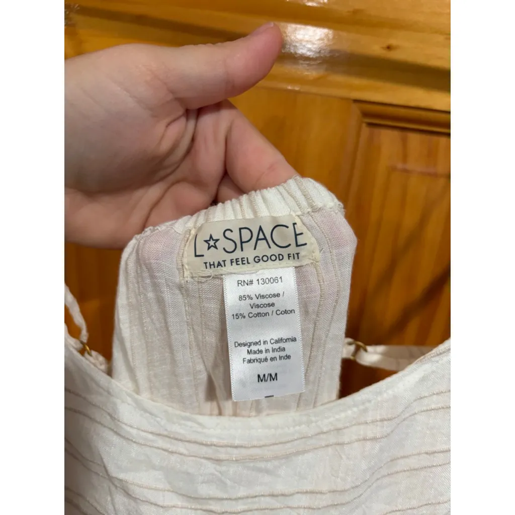 L*Space White Crinkle Tiered Maxi Dress M Adjustable Straps Boho Beachy - Image 3