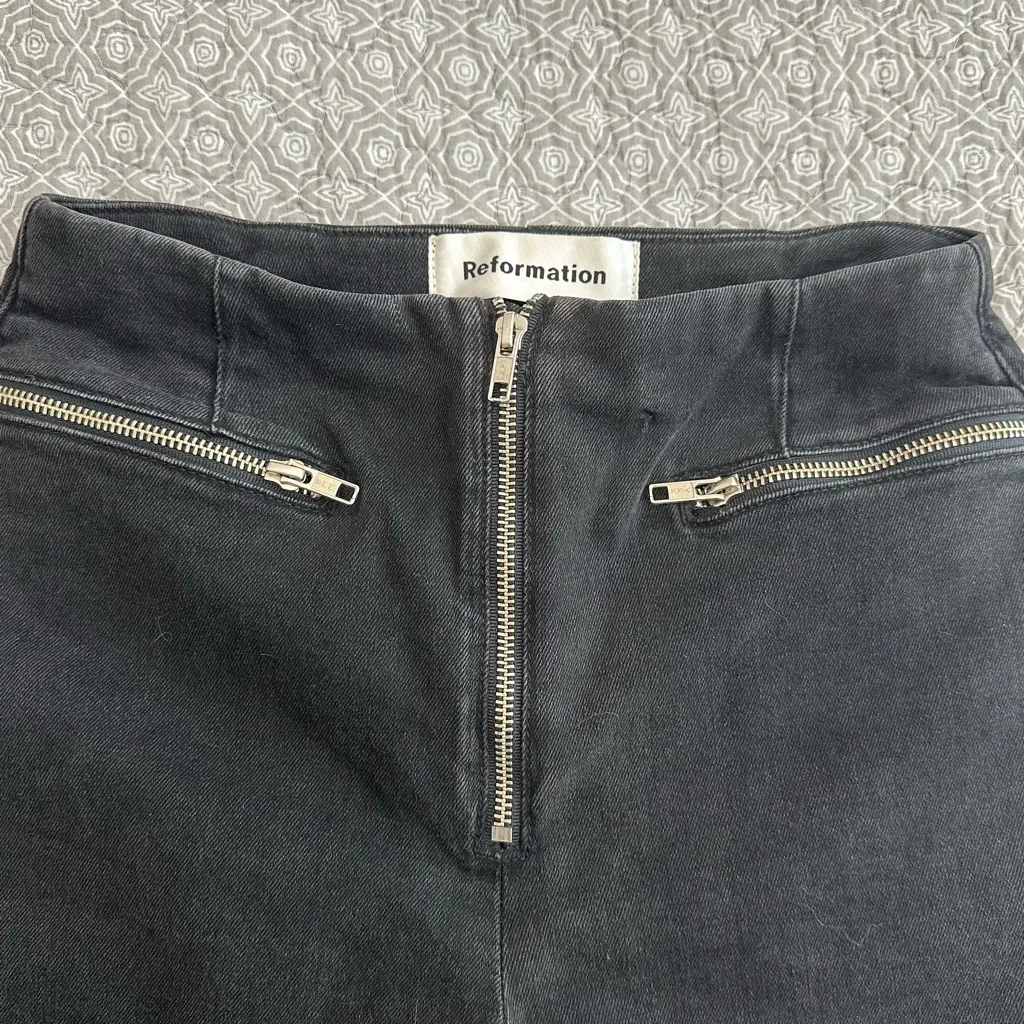 Reformation Niki Jean in Argentine Black Denim Zippers Skinny Size 26 - Image 4