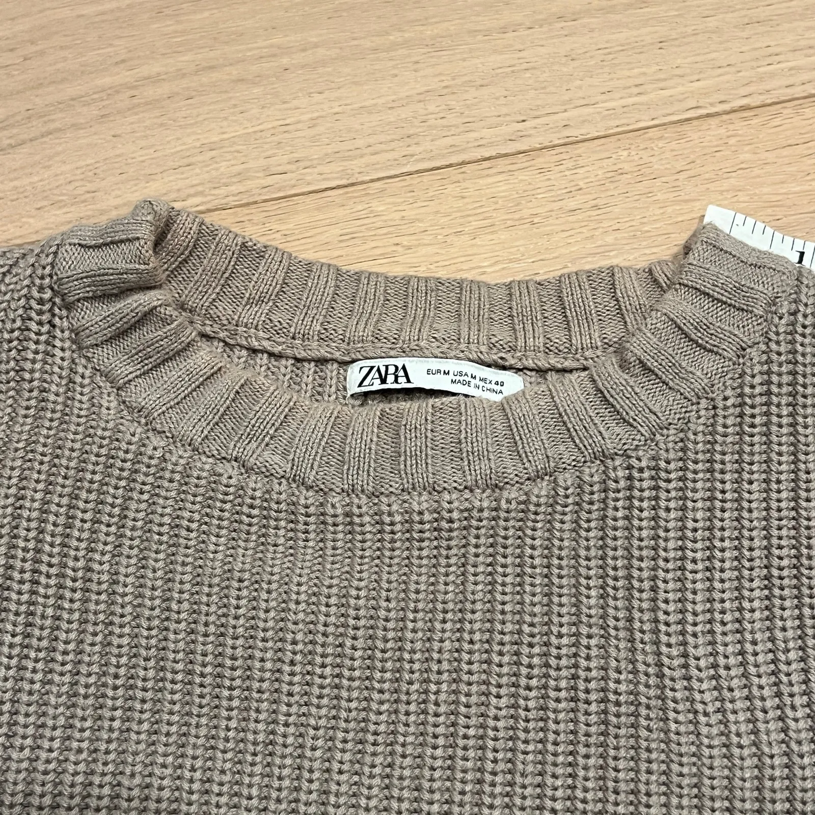 Zara Crewneck Taupe Gray Knit Sweater Oversized Size L Women - Image 6