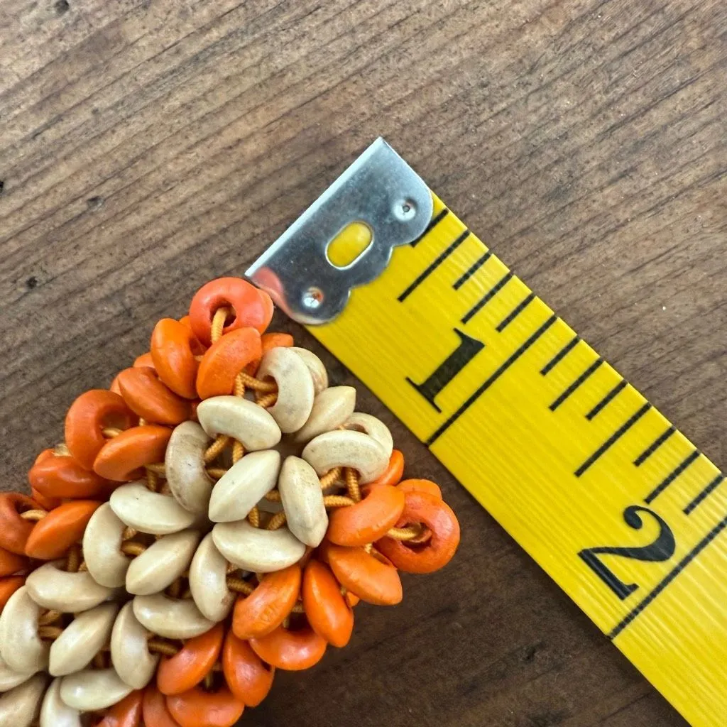 Vintage Elastic Wooden Flower Bead Bracelet Stretchy Orange Beige OSFM - Image 7