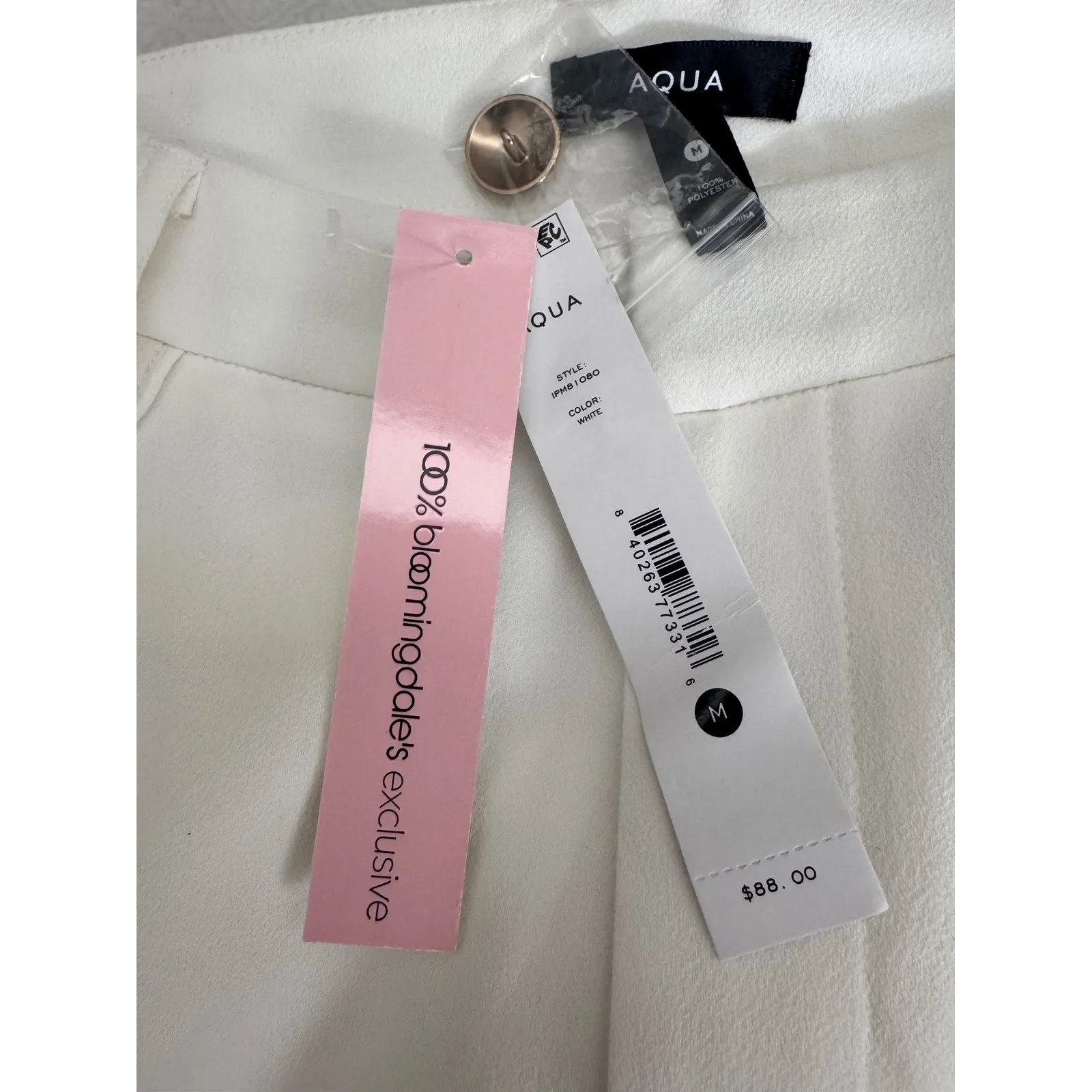 AQUA White Flare Leg Dress Pants Gold‎ Button Accents Career Size M - Image 13