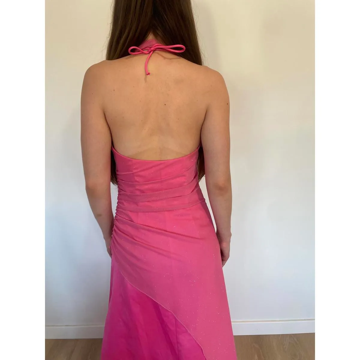 y2k Pink Tulle Halter Sparkly Gown - Image 5