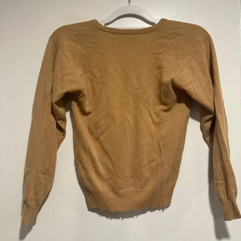 Vintage 1960s Dumbrae Sz: XS Vneck Tan Cashmere Pullover Sweater. - Image 2