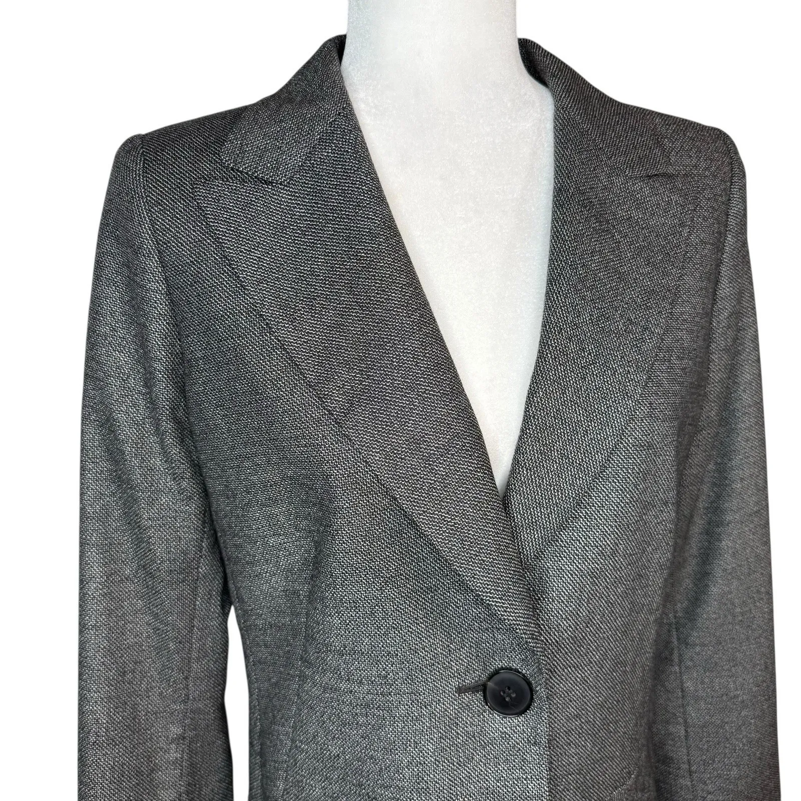 Lafayette 148 New York Gray Virgin Wool Silk Blazer 12 Single Button Jacket $698 - Image 2